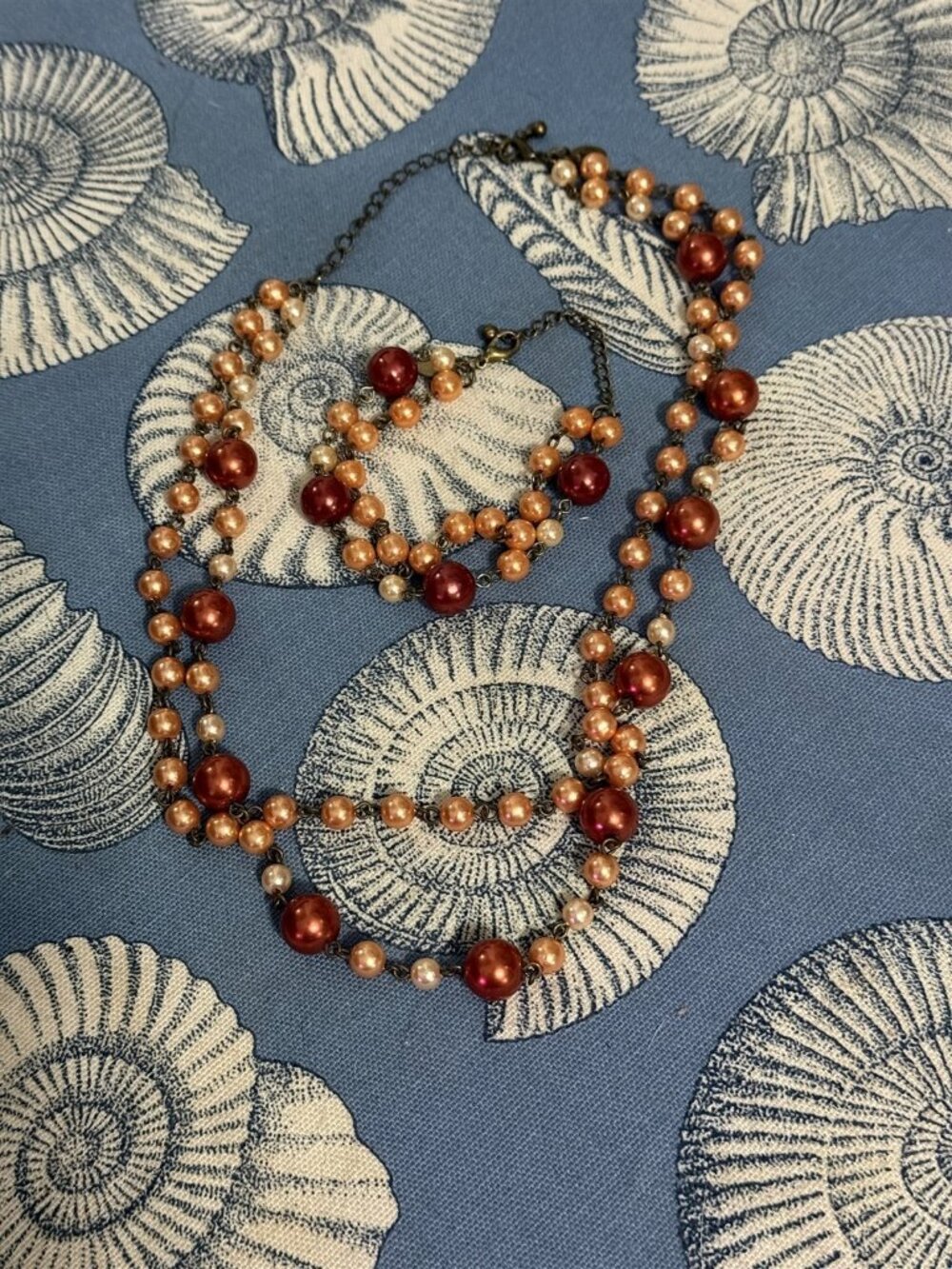 Vintage Premier Designs Beaded Necklace and Bracelet Set Orange Iridescent